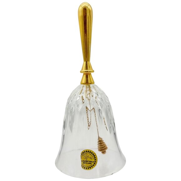 Crystal Bell 24K Gold Electroplate Handle Christmas Tree Clapper 1984 Gerity - Picture 1 of 9